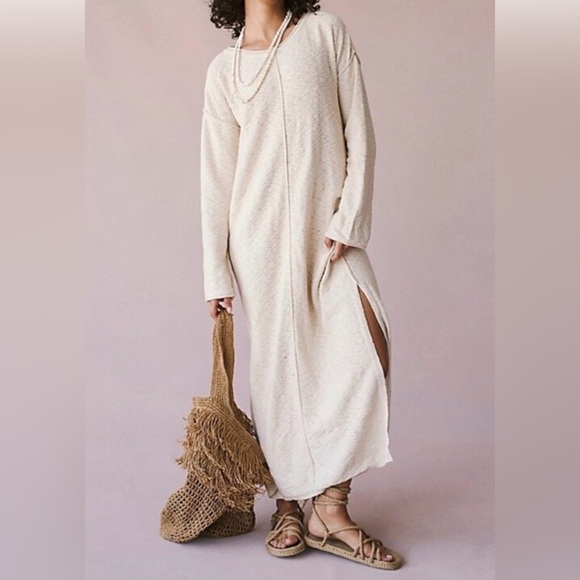We The Free Dresses & Skirts - Free People Bri Sweater Maxi Dress Cream Boho Slit Lounge S